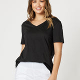 V Neck Cotton T-Shirt - Black