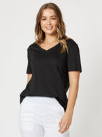 Cotton V-neck T-shirt - Black