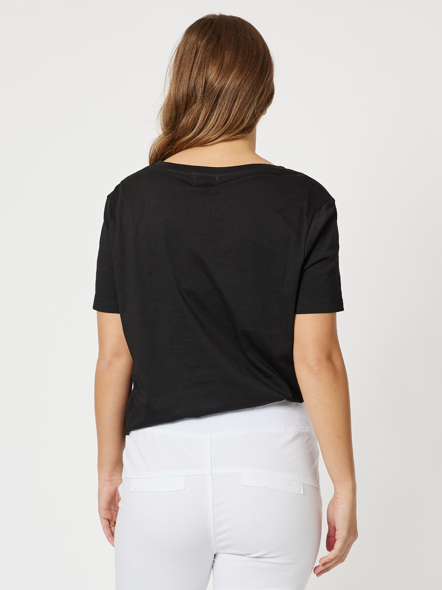 V Neck Cotton T-Shirt - Black