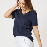 V Neck Cotton T-Shirt - Navy