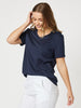 V Neck Cotton T-Shirt - Navy