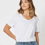V Neck Cotton T-Shirt - White