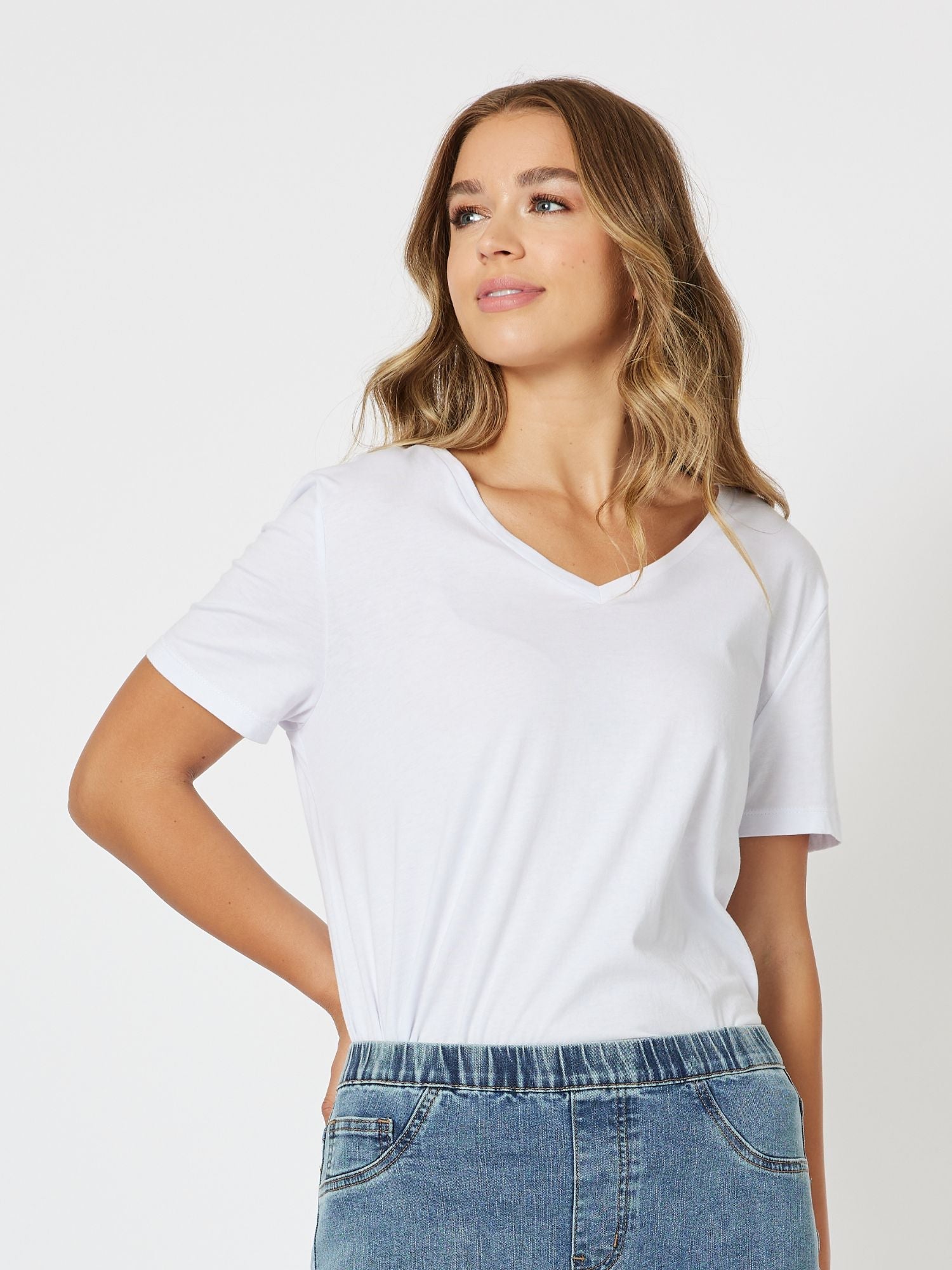 V Neck Cotton T-Shirt - White