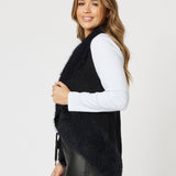 Fluffy Trim Knit Vest - Black
