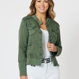 Military Style Denim Jacket - Khaki