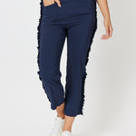 Frilled Side Detail Stretch Pant - Navy