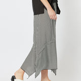 Chloe Stripe Asymmetric A-Line Pull On Midi Skirt - Black/White