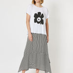 Chloe Stripe Asymmetric A-Line Pull On Midi Skirt - Black/White