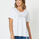 Champagne Cotton V-Neck T-Shirt - Silver