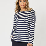 Stripe Long Sleeve Top - Navy/White