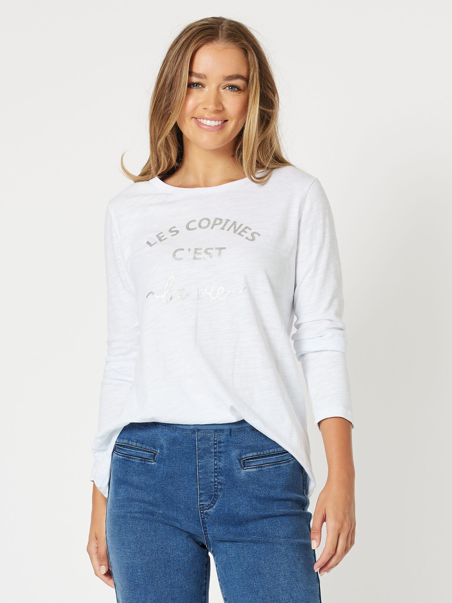 Les Copines Long Sleeve Top - White