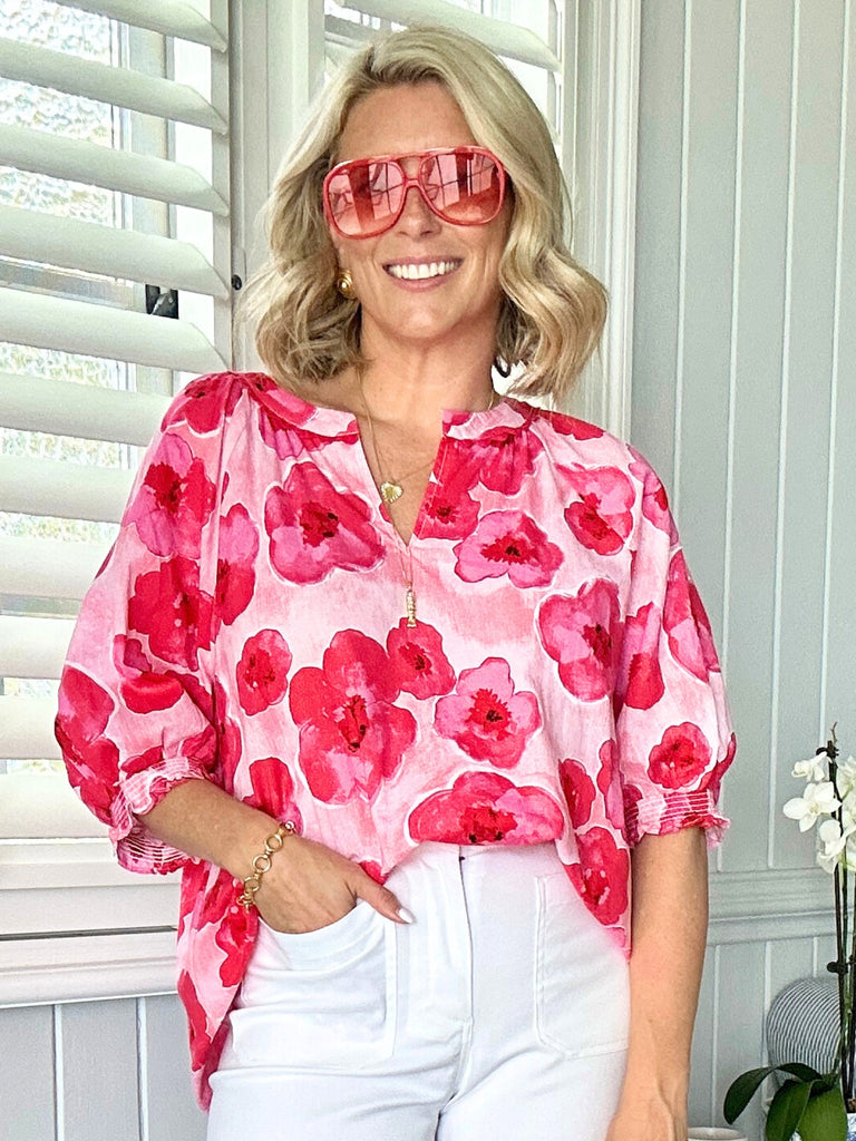 Pink Poppy Floral Blouse