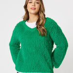 Fluffy V Neck Knit - Green