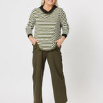 Sarah Stripe Long Sleeve Top - Khaki