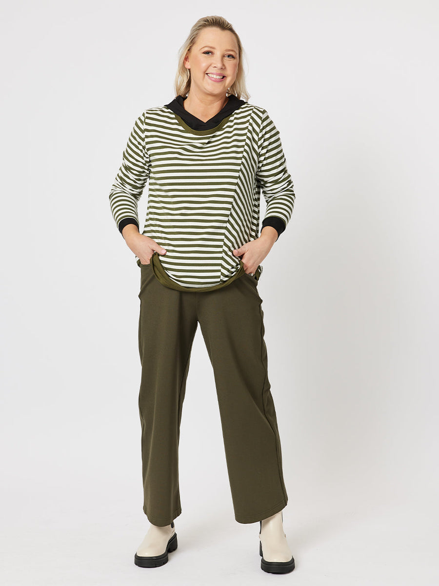 Sarah Stripe Long Sleeve Top - Khaki
