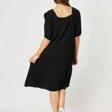Square Neck Cotton Dress - Black