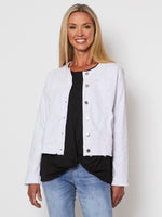 Collarless Denim Jacket - White