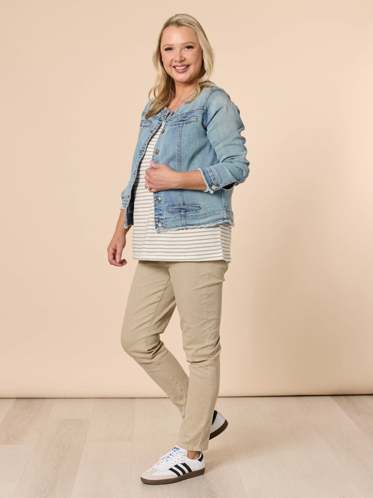 Collarless Denim Jacket - Denim THREADZ