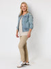 Collarless Frayed Hem Denim Jacket  - Denim
