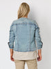 Collarless Frayed Hem Denim Jacket  - Denim