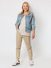 Collarless Frayed Hem Denim Jacket  - Denim