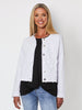 Collarless Frayed Hem Denim Jacket  - White