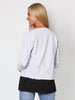 Collarless Frayed Hem Denim Jacket  - White