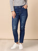 LA Distressed Pull On Stretch Denim Jean - Dark Denim