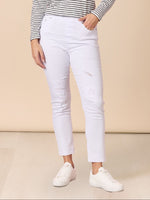 LA Distressed Pull On Stretch Denim Jean - White