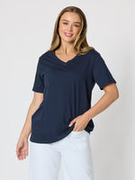 Cotton V-neck T-shirt - Navy