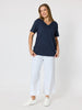 Cotton V-neck T-shirt - Navy