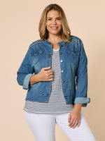 Military Style Denim Jacket - Denim