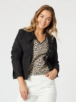 Military Style Denim Jacket - Black