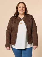 Military Style Denim Jacket - Chocolate