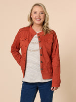 Military Style Denim Jacket - Maple
