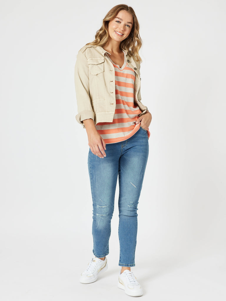 Addison Stripe Tee - Mango Natural threadz