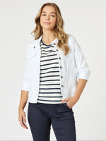 Military Style Denim Jacket - White