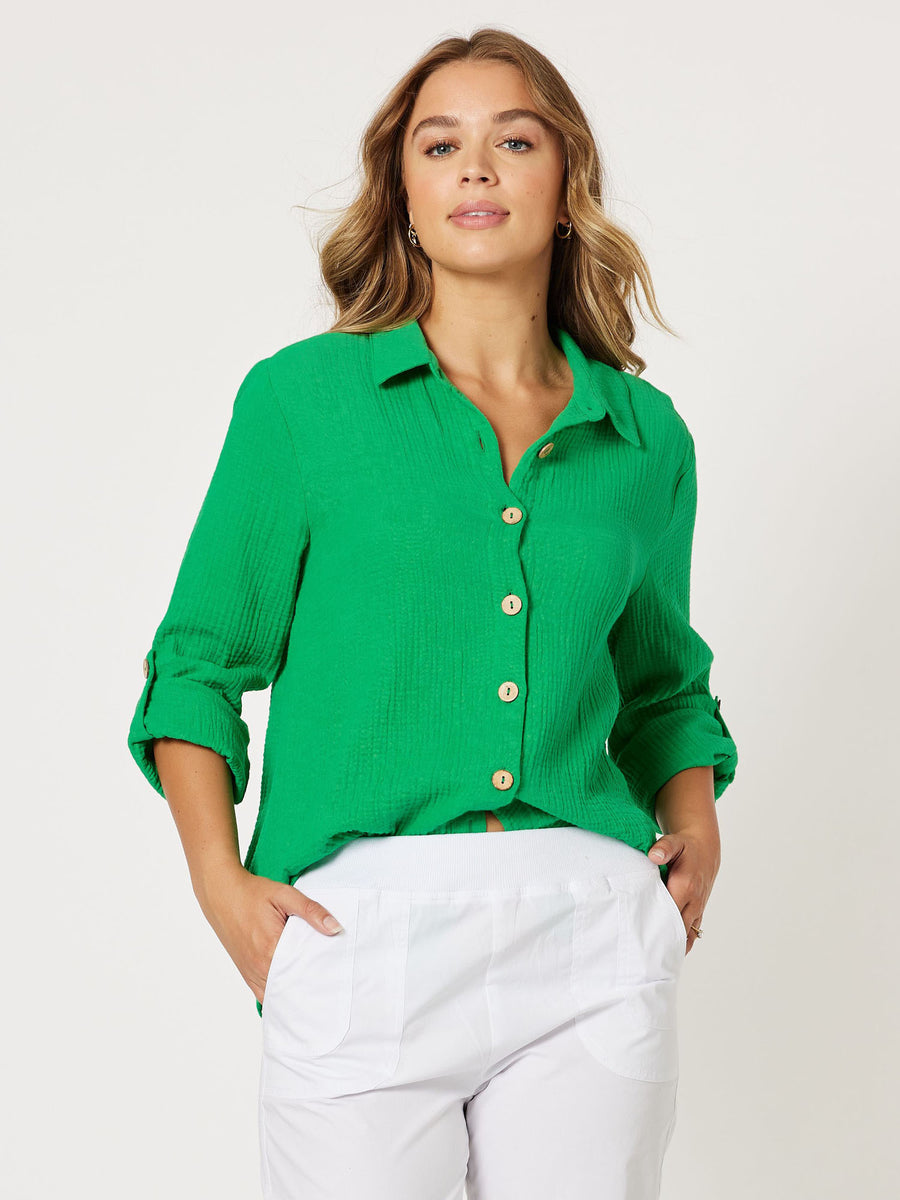 Byron textured Cotton Shirt - Emerald – Threadz
