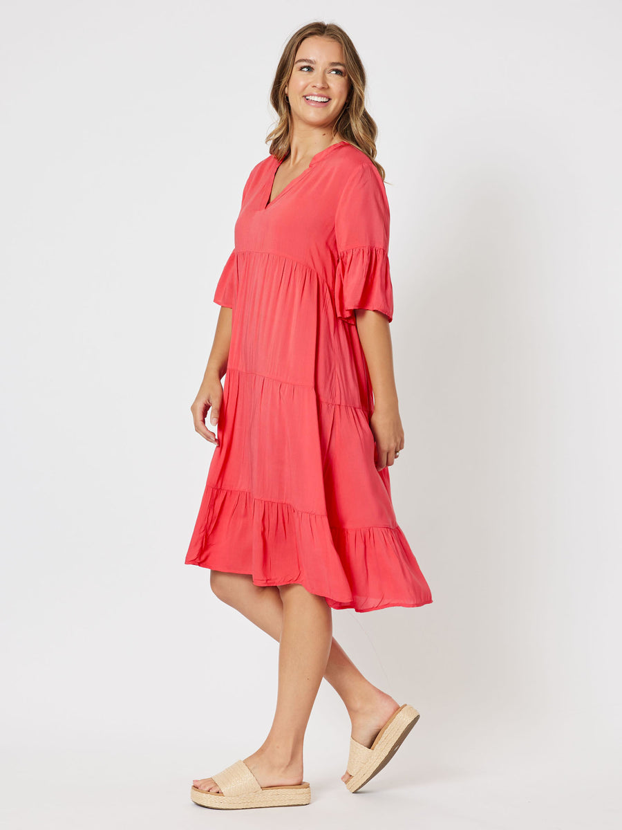 Tiered Swing Dress - Coral