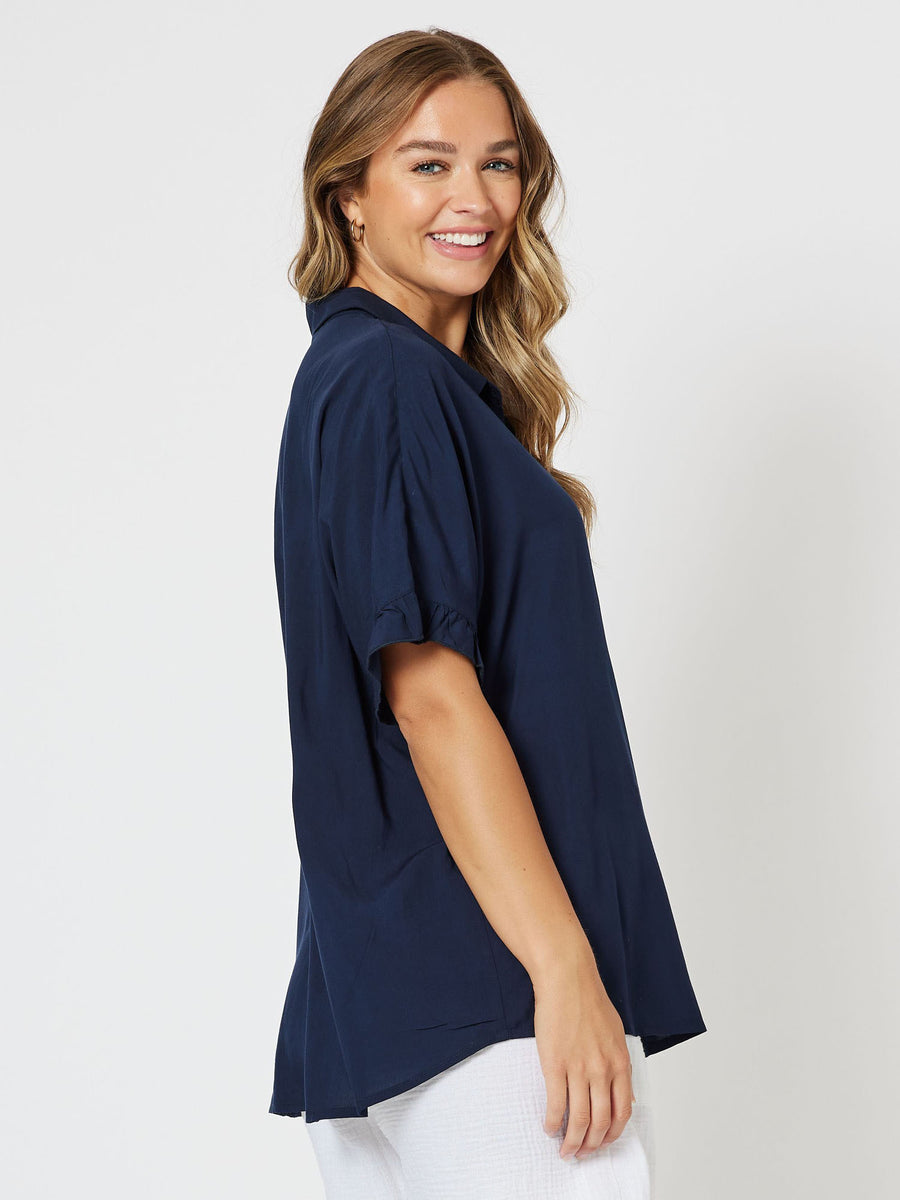Kylie Frill Trim Shirt - Navy