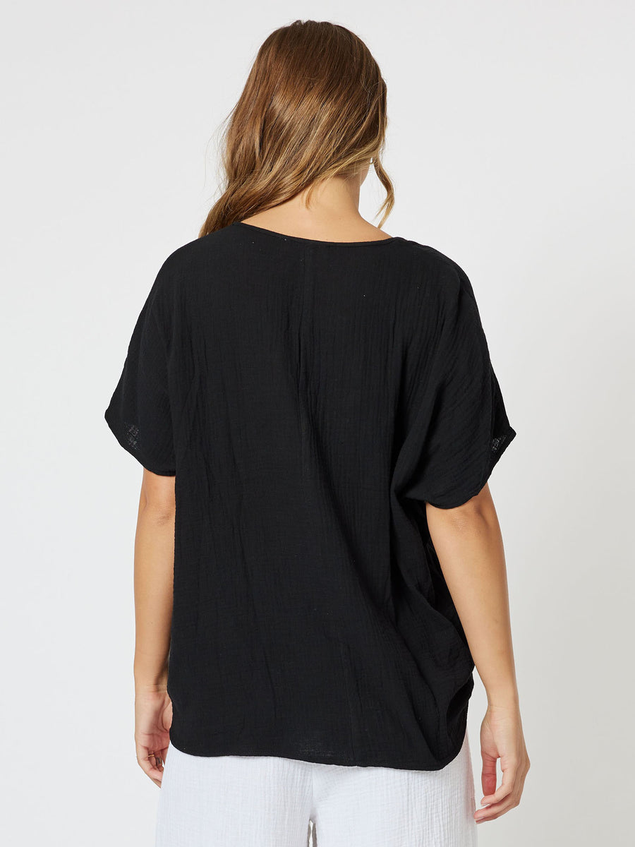 Byron Cotton Relaxed Top - Black