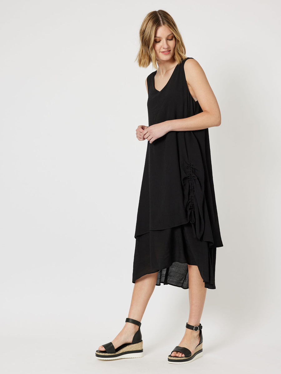 Perissa Layered Midi Dress - Black