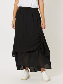 Oia Layered Pull On Midi Skirt - Black
