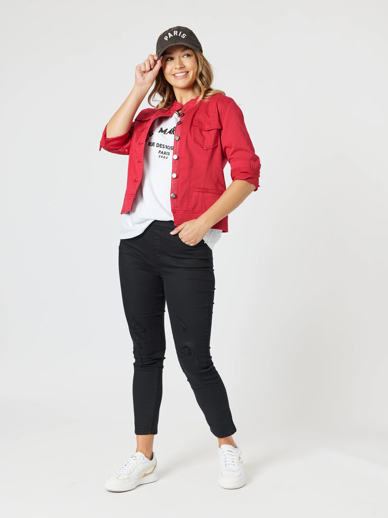 Threadz Maggie Denim Jacket - Red