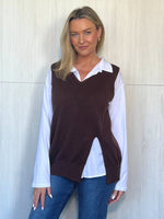 Vicky Side Split Knit Vest - Chocolate