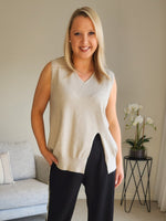 Vicky Side Split Knit Vest - Natural