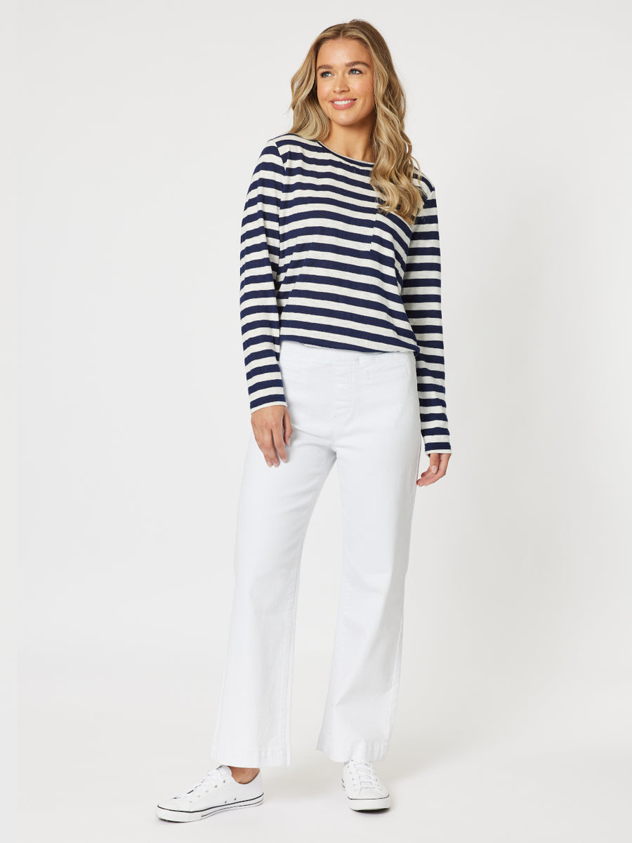Stripe Long Sleeve Top - Navy/White