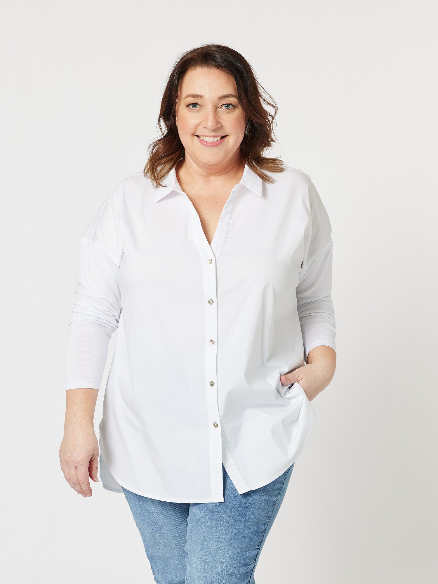 Julia Jersey Sleeve Shirt - White