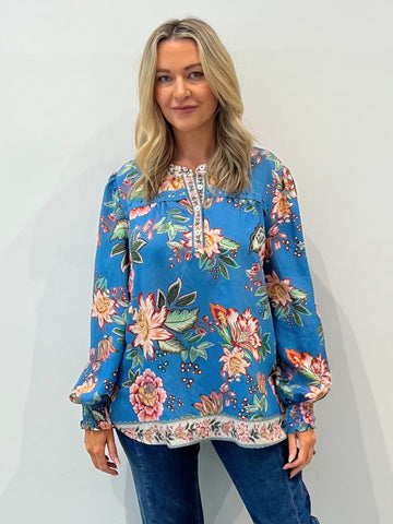 Vintage Rose Floral Print Top - Multi