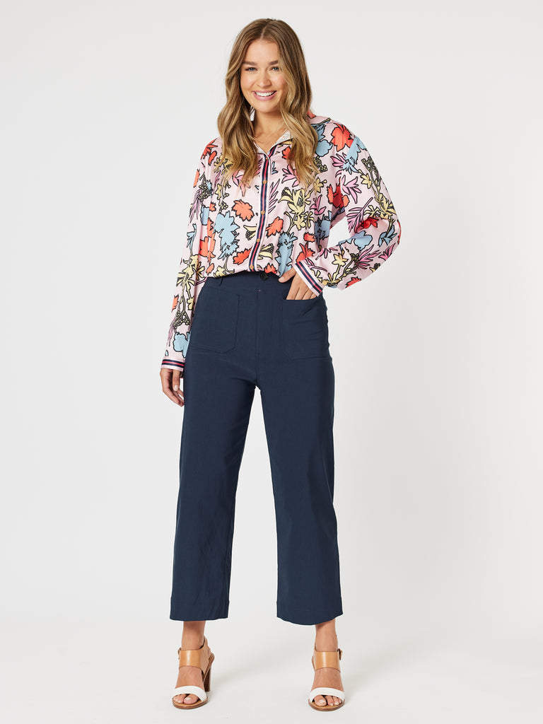 Cord Wide Leg Pant - Navy
